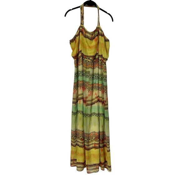 Lane Bryant Maxi Dress 22W Yellow Striped Aztec Spaghetti Straps Empire Waist - Picture 1 of 4